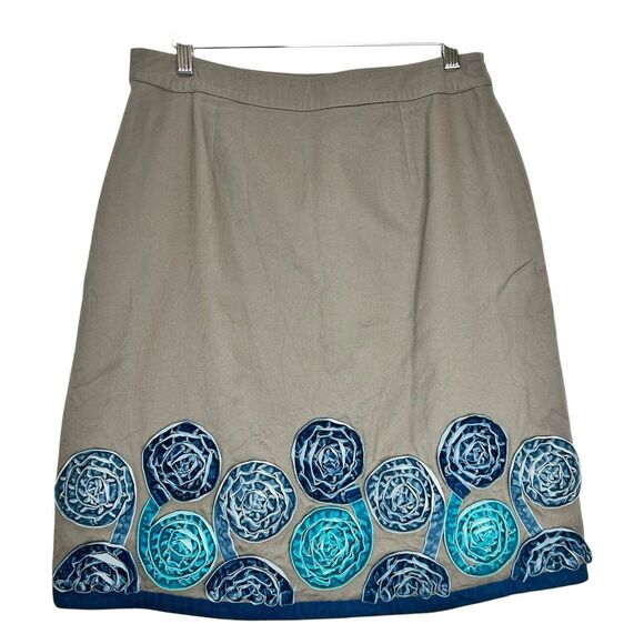 Boden Pencil Skirt Gray with Blue Velvet Floral Accents Size 8 Reg Fully Lined - Picture 6 of 10